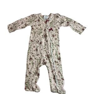 Laura Ashley Baby One Piece 6-9 Mon Girl Floral Ribbed Cotton Long Sleeve Snap